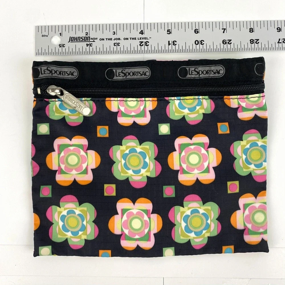 LeSportSac Small Zip Pouch Makeup Bag Zip Front 8.5 x 7 Flowers